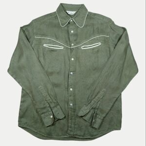 KACHINS Men's Linen Custom Made Western Shirt Olive Green